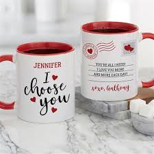 Personalised I Choose you Valentine Mug (Double-sided) with red handle and inner