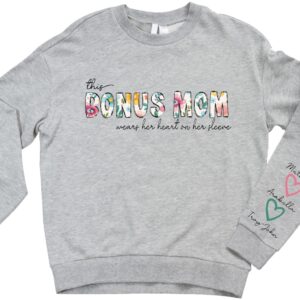 This Bonus Mom wears her heart on her sleeve Grey Sweater