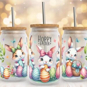 Hoppy Easter with bunny designs 14oz Glass Tumbler