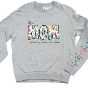 This Mom wears her heart on her sleeve Grey Sweater