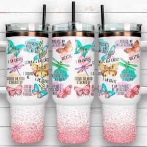 Positive Affirmations with Butterflies 40oz Stanley Dupe