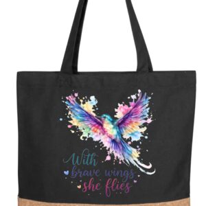 With Brave Wings She Flies Black Tote Bag