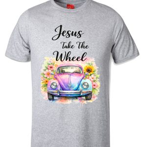 Jesus Take the Wheel Grey Melange T-shirt