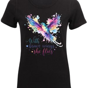 With Brave Wings She Flies Black Ladies Fitted T-shirt