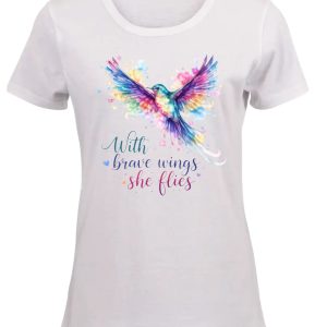 With Brave Wings She Flies White Ladies Fitted T-shirt