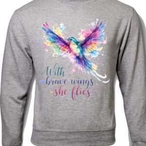 With Brave Wings She Flies Light Grey Sweater